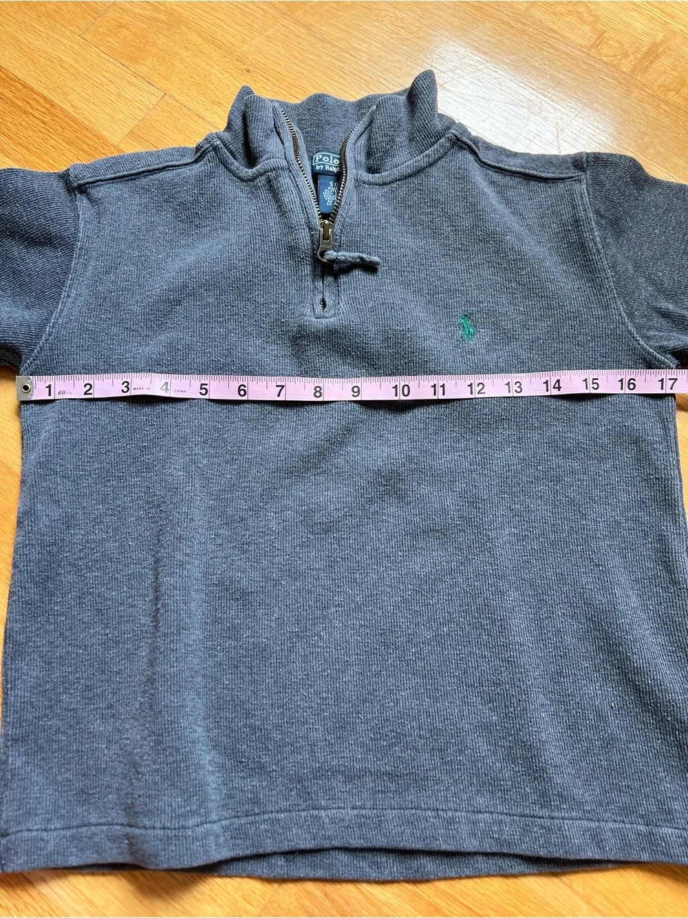 Ralph Lauren Gray Half-Zip Sweater with Green Polo Logo size 8 youth
